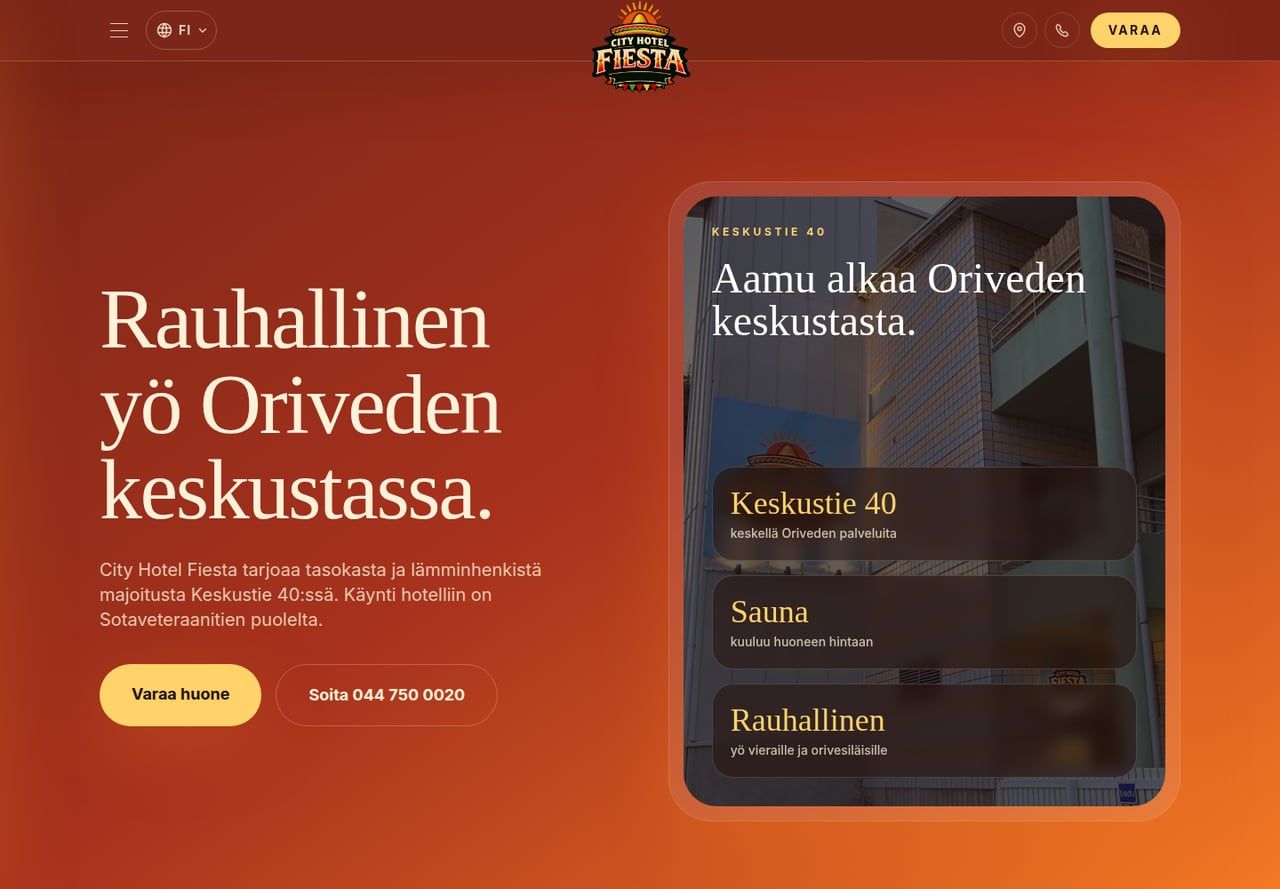The City Hotel Fiesta website presenting the hotel in central Orivesi